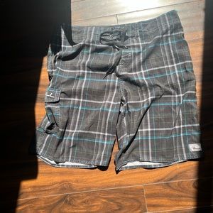 O'Neill Board Short Hybrid Swim Trunks Size 38 X 10 Men Blue Black Plaid